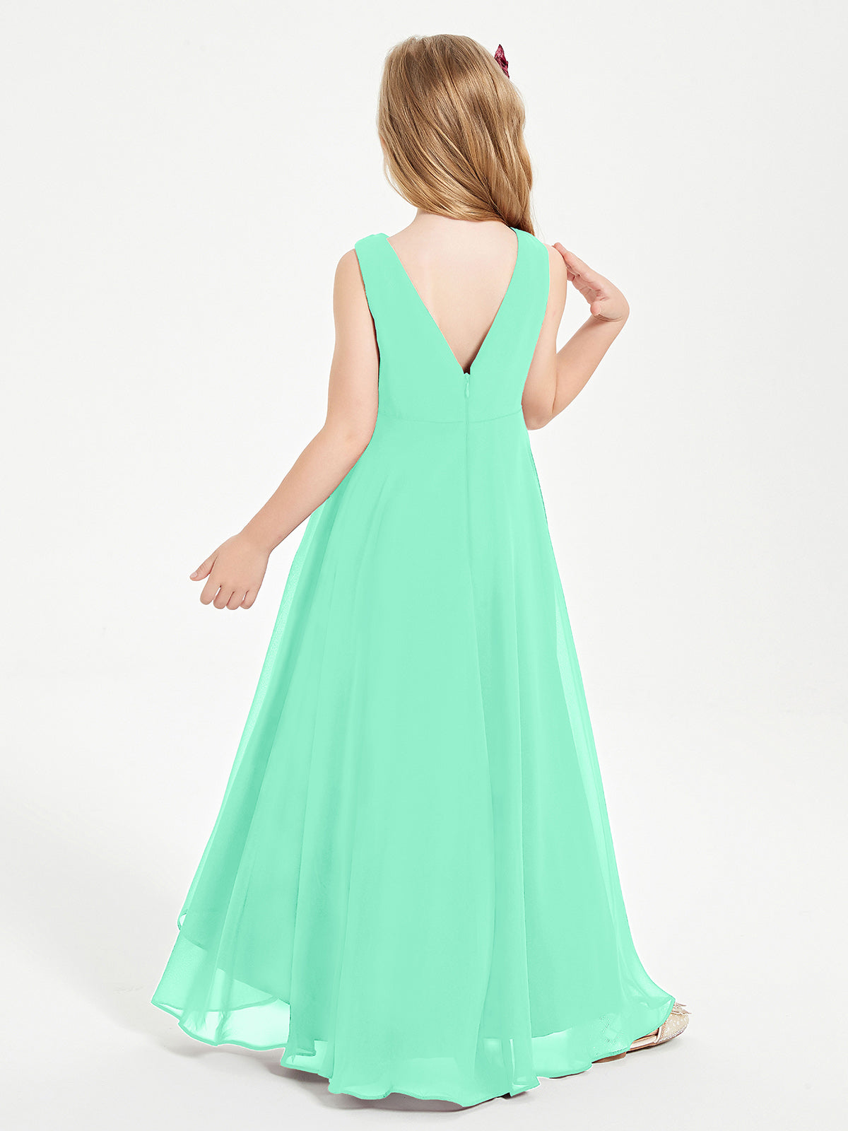 Modern Asymmetrical Cowl Neck Junior Bridesmaid Dresses Turquoise